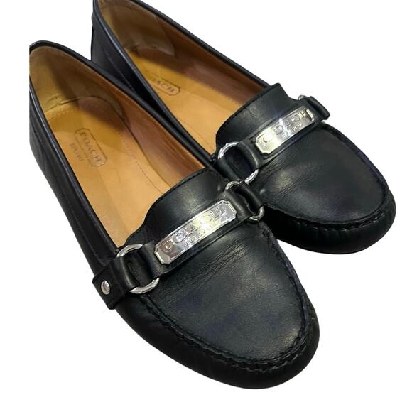 Coach‎ Felisha Black Leather Driving Loafers Women’s 8, Logo Flats Office Work - Picture 1 of 8